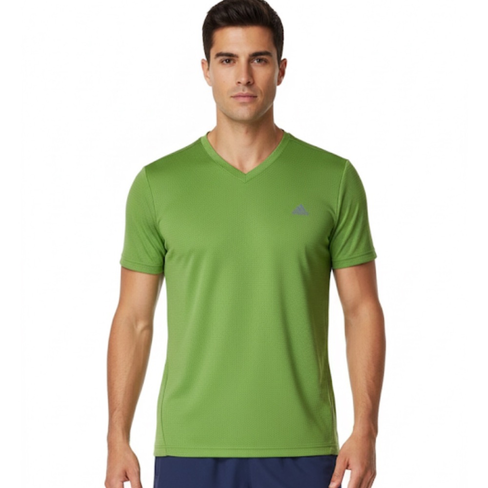 ADIDAS Logo V-Neck Breathable Pullover, Men’s M, Green